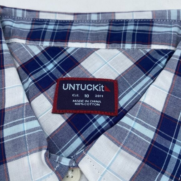 UNTUCKit Women's Size 10 Sorbo Plaid Button Down Shirt Blue White NWT - Picture 9 of 9